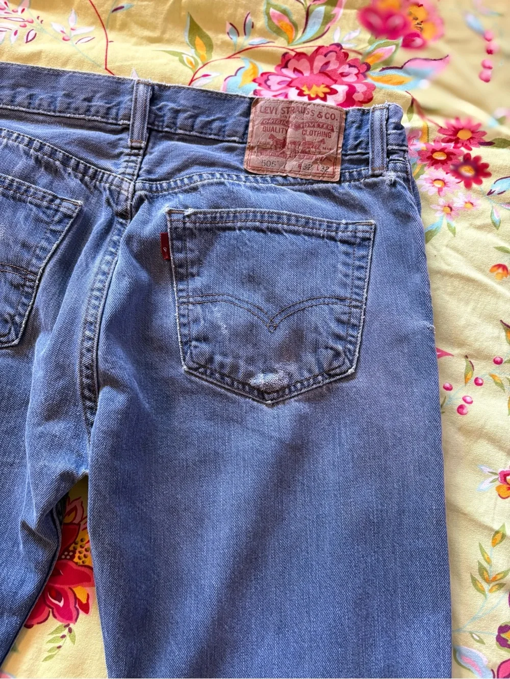 Levi's 505 Blue Regular Straight Medium Wash Blank Tab Jeans 32 x 32 Y2K 90s